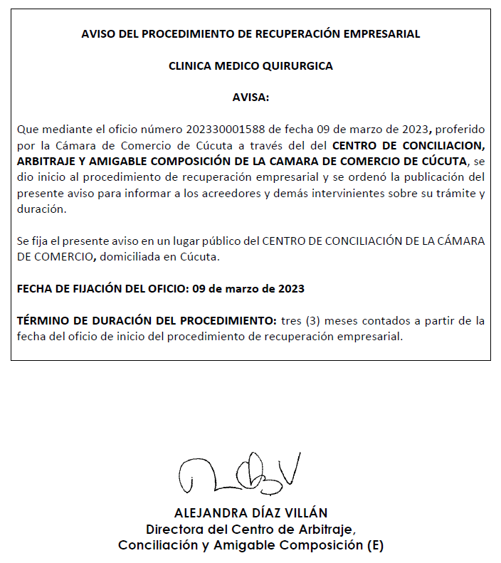 Inicio de proceso de reorganización Clinica Medico Quirurgica